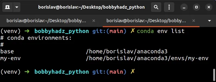 using conda env list command