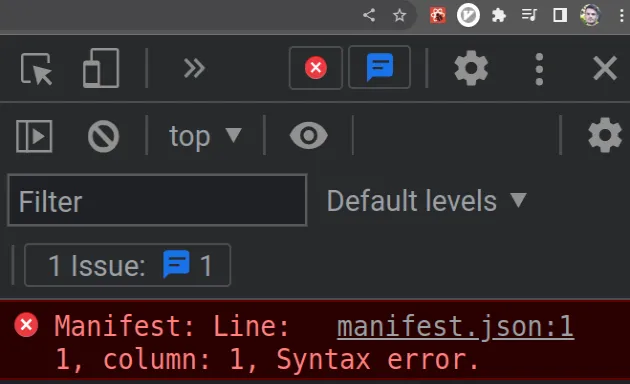 manifest line 1 column 1 syntax error