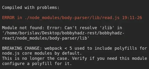 module not found error cant resolve zlib