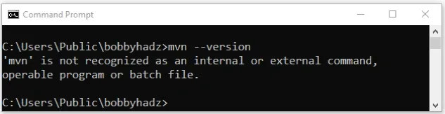 mvn is not recognized as internal or external command