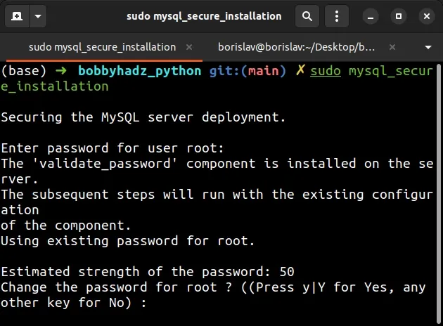 issue mysql secure installation command