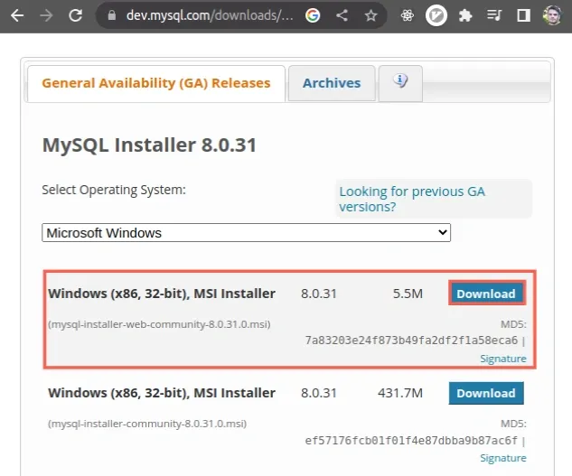 download mysql installer