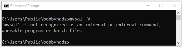 mysql is not recognized as internal or external command