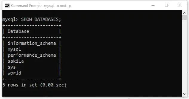 mysql show databases command