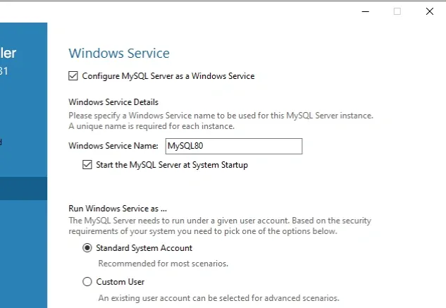 windows service select defaults