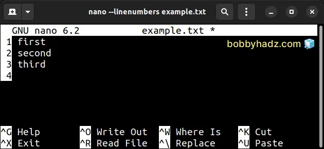 nano showing line numbers