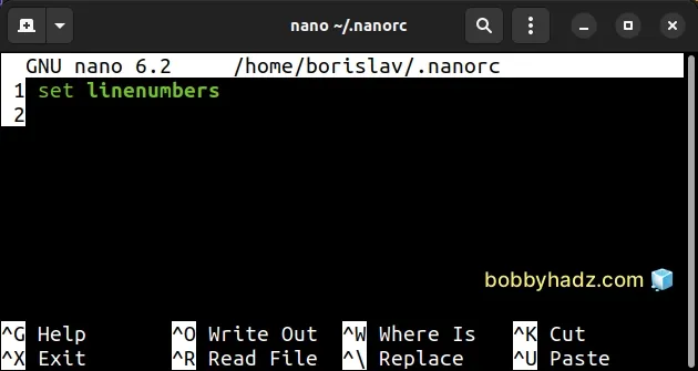 set line numbers in nano config