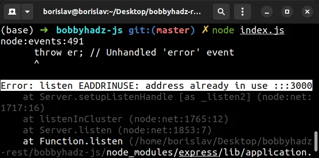 error listen eaddrinuse address already in use 3000