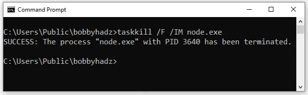 stop node js process using terminal on windows