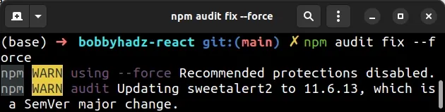 issue npm audit fix with force flag
