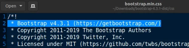 check bootstrap version from min css file
