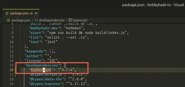 package json check installed version of typescript