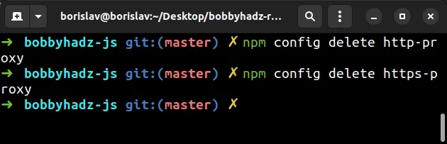 npm config delete http and https proxy