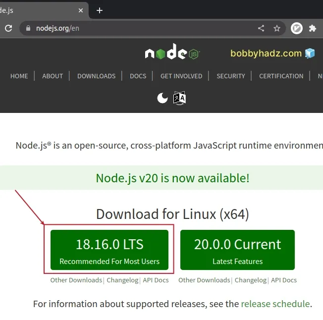 download long term supported node version