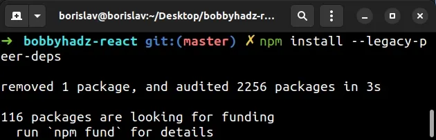 npm install with legacy peer deps flag