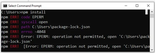 npm err error eperm
