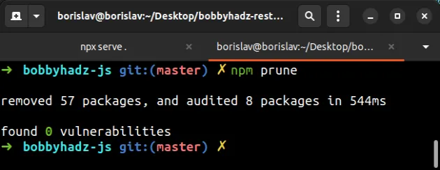 remove extraneous packages with npm prune
