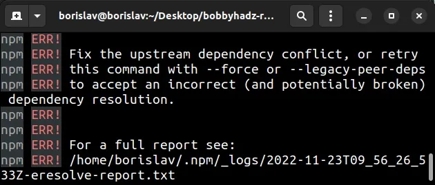 Fix The Upstream Dependency Conflict Installing Npm Packages | Bobbyhadz