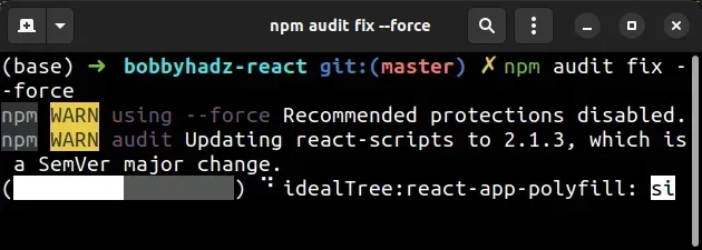 npm audit fix force