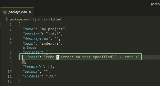 npm test in package json