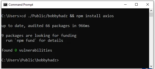 windows cd into specific directory and npm install specific module