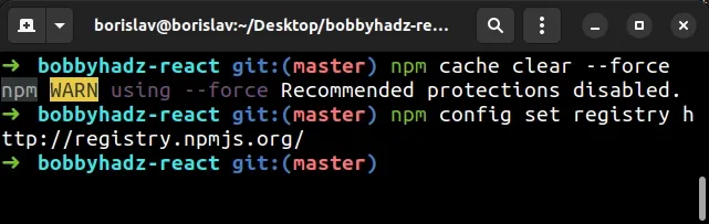 set correct registry npm