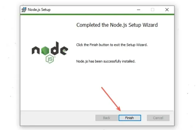 node click finish