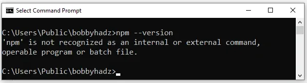 npm is not recognized as internal or external command