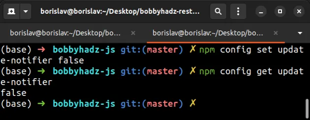 npm config disable update notifier