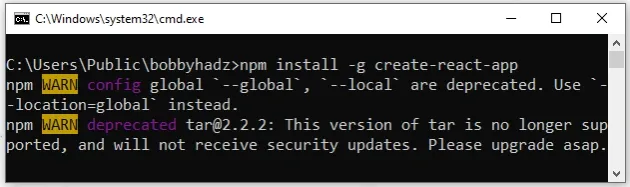 npm warn config global local are deprecated