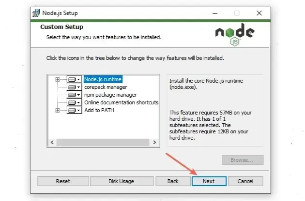 node custom setup