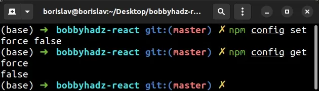 npm config set force false
