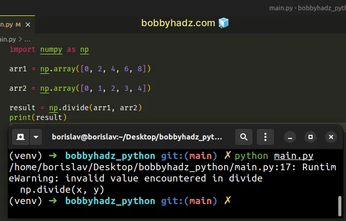 numpy runtime warning invalid valid encountered in divide