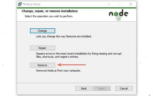 node click remove