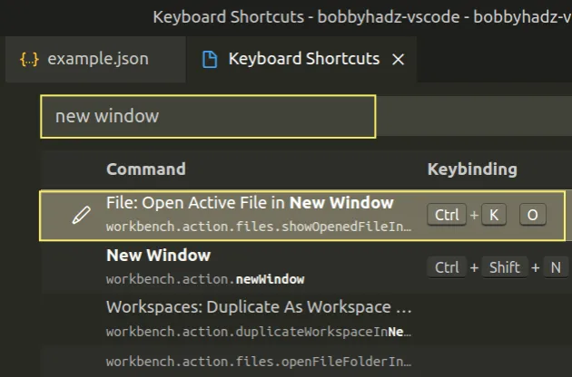 change keyboard shortcut open file in new window