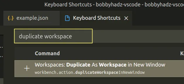 duplicate workspace new window custom keyboard shortcut
