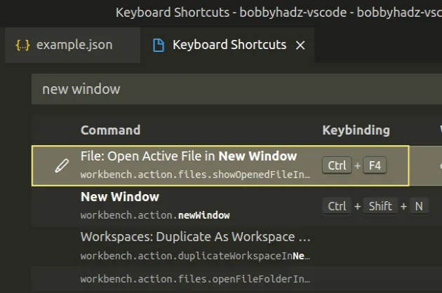 set custom keyboard shortcut open tab in new window