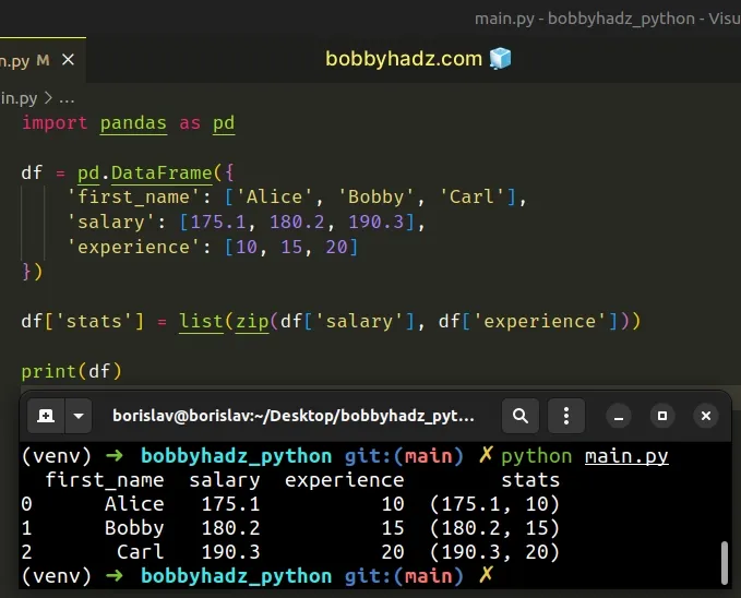 create tuple from two dataframe columns in pandas