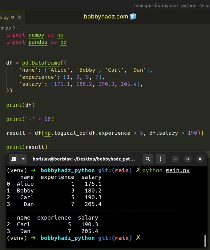 pandas element wise logical or with numpy logical or