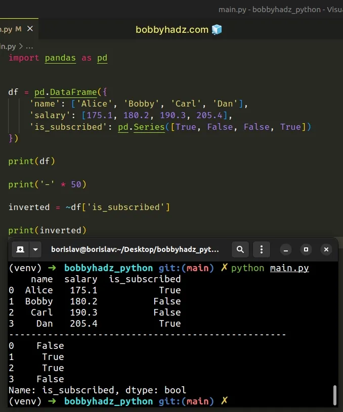 using logical not operator in pandas