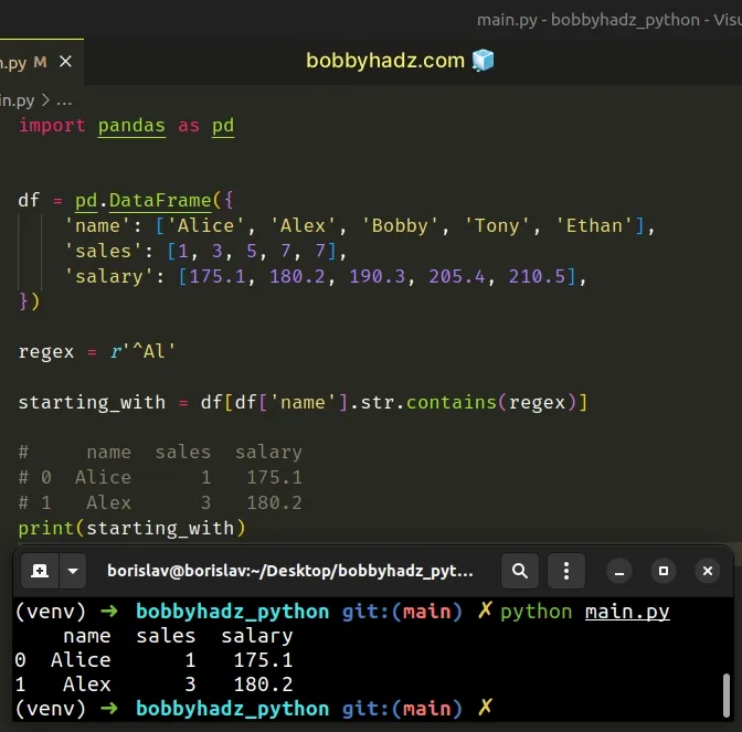 filter rows in pandas dataframe using regex