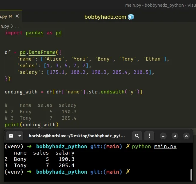 select rows ending with substring using endswith method