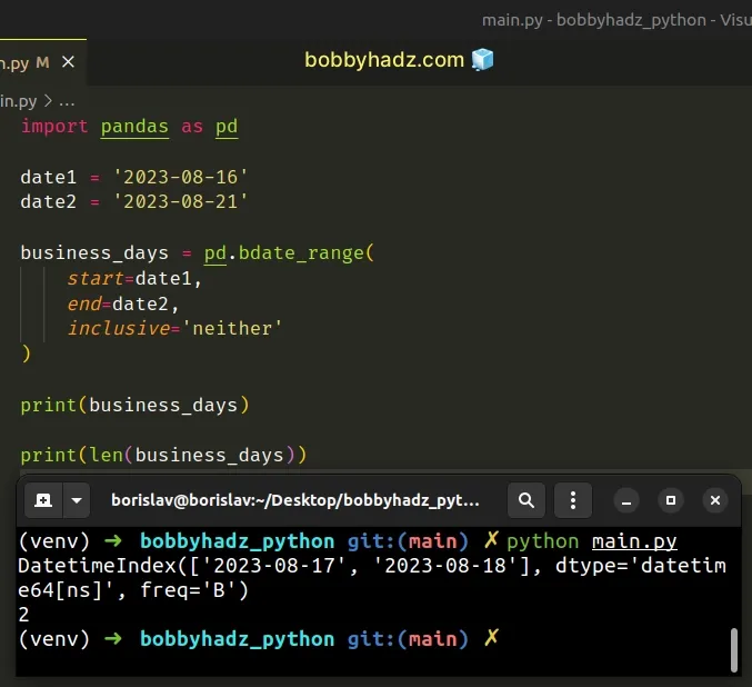 pandas-get-the-business-days-between-two-dates-bobbyhadz