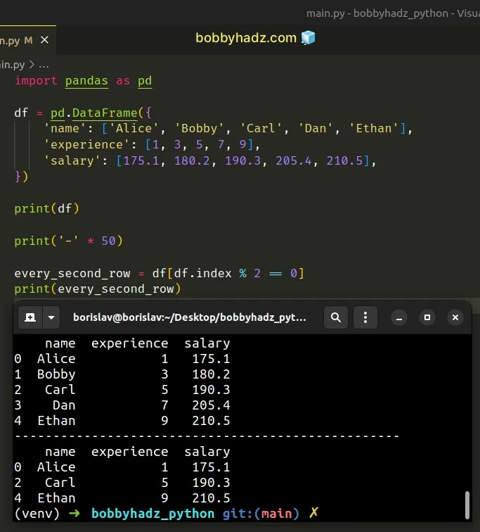 get every nth row in dataframe using modulo operator