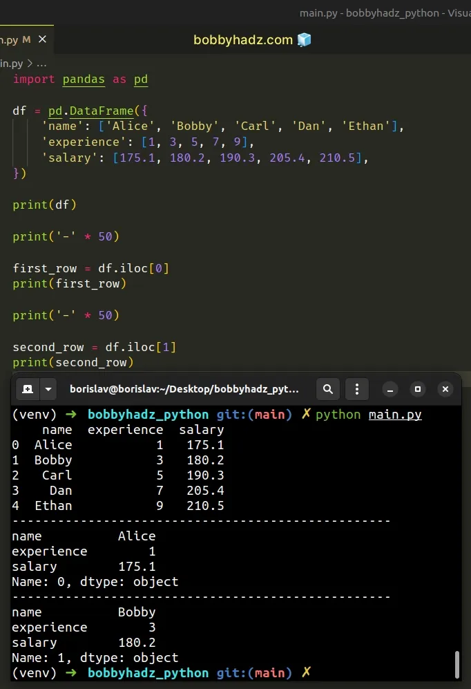 get nth row in dataframe as series