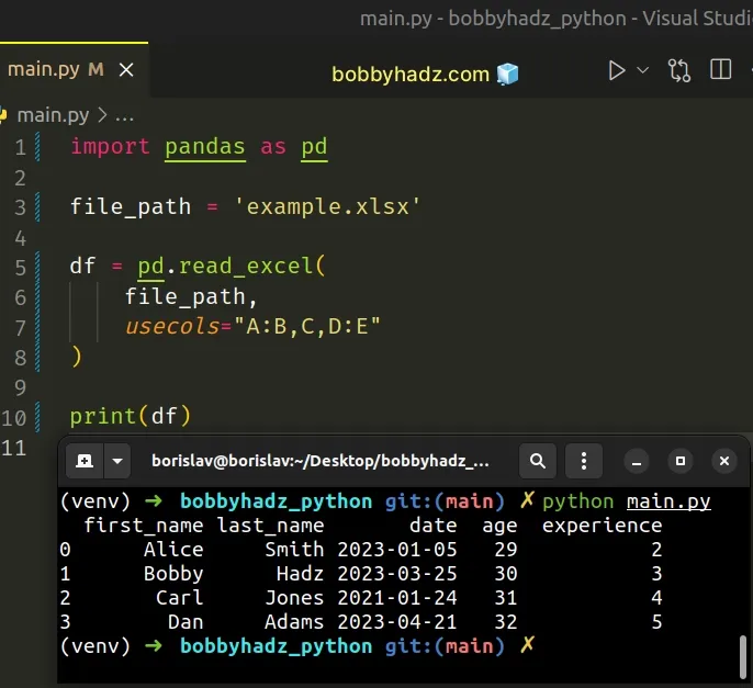 Pandas Read Specific Columns From Excel File