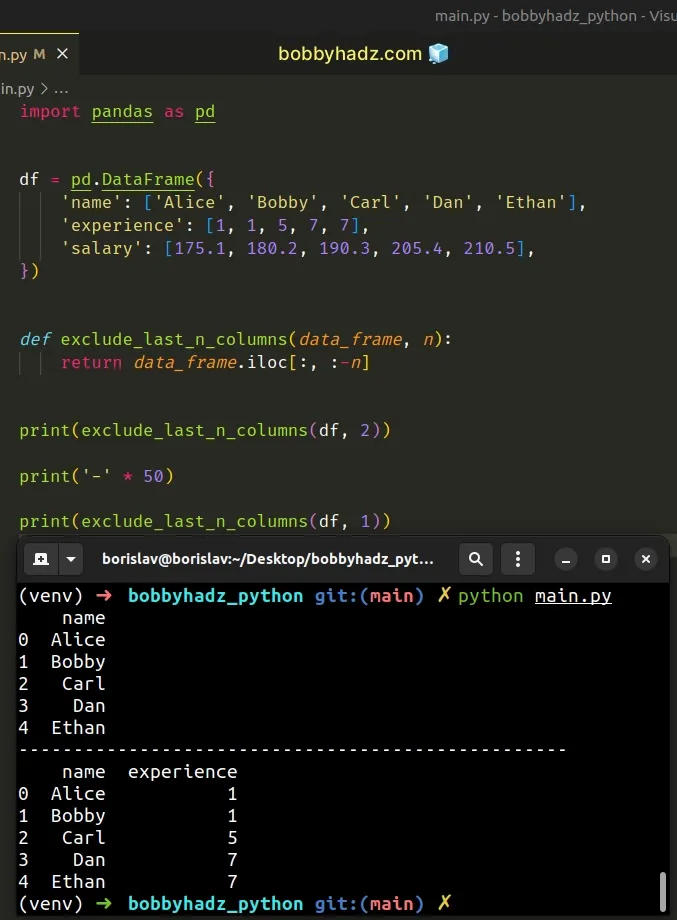 exclude last n columns from data frame using reusable function