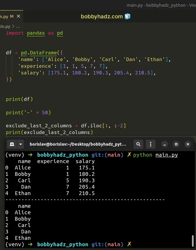 exclude last n columns from dataframe