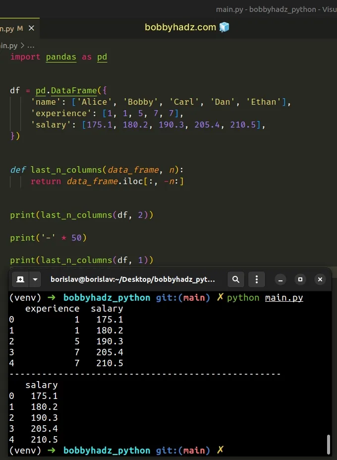 select last n columns of dataframe with reusable function