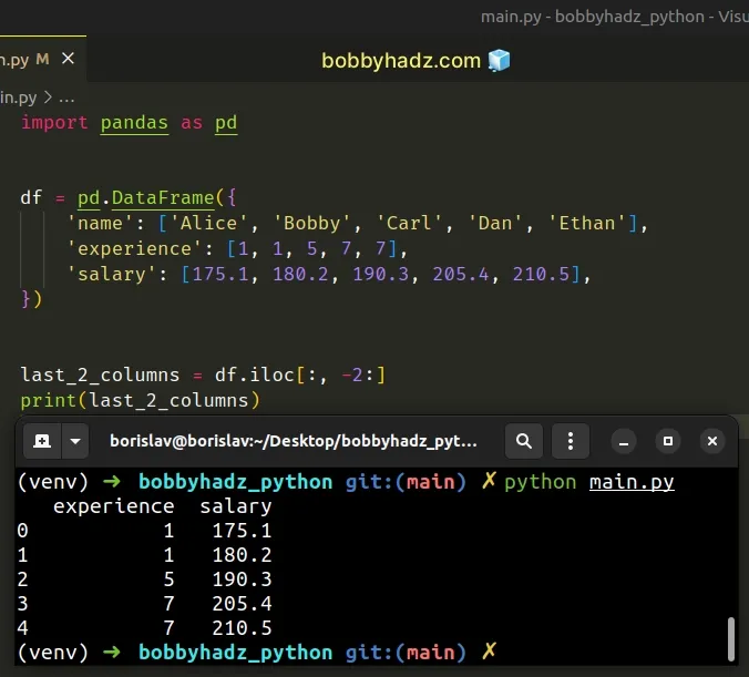 select last n columns of dataframe